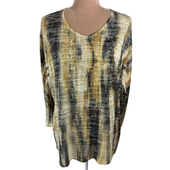 Tops - Jess & Jane Womens Sz XL Top Blue Floral Multicolor Beaded 3/4 Sleeve V Neck USA